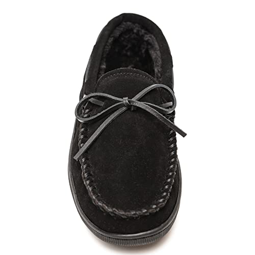 Minnetonka Men's Black Pile Lined Moccasin Slippers