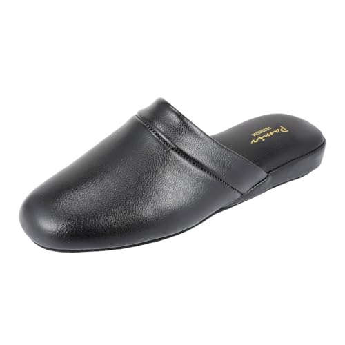 Men's Leather Memory Foam Slippers with Leather Outsole