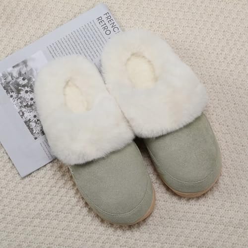 NineCiFun Fuzzy Suede Slippers with Faux Fur Lining Sheet