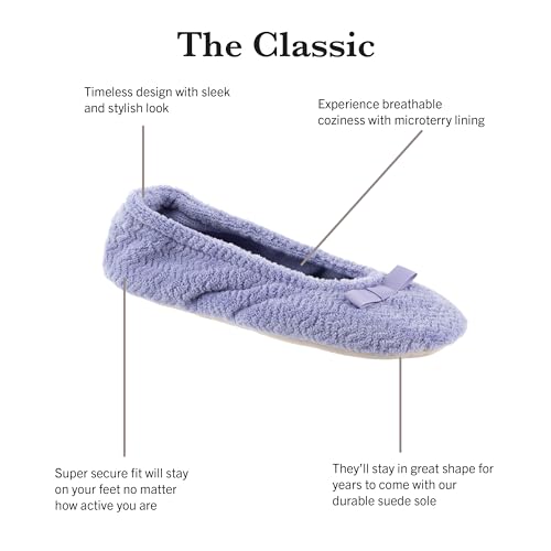 Isotoner Women's Diamond Microfiber Gemma Ballerina Slippers-Suede Sole, Memory Foam Comfort
