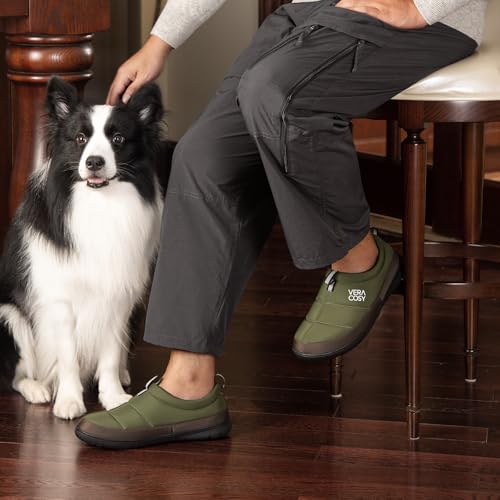 VeraCosy Men's Quilted Closed-Back Slippers for Comfortable Indoor Camping Style