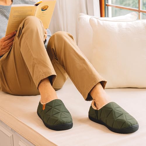 FamilyFairy Mens Warm Quilted Slippers with Non-Slip Sole