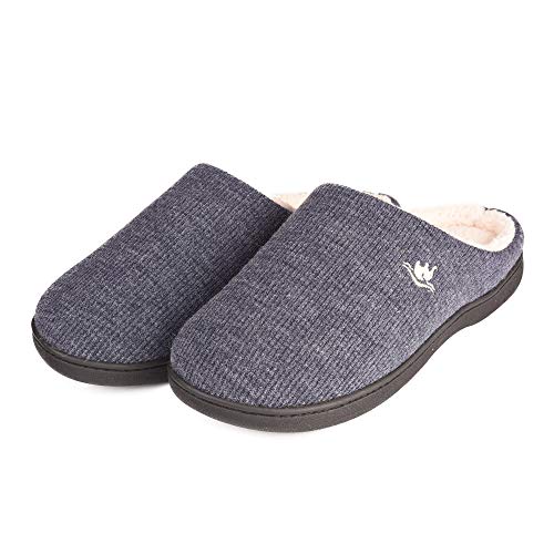 EuropeanSoftest Men's Classic 80-D Memory Foam Slippers Plush Lining Anti-Slip Sole