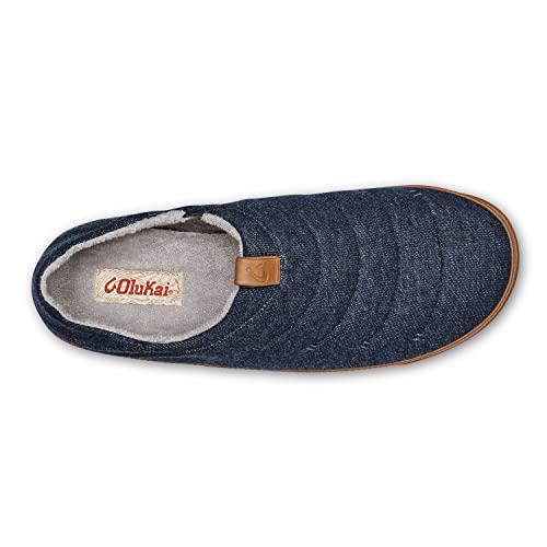 OLUKAI Mahana Men's Soft Cotton Slippers, Cotton & Leather, Comfortable Fit